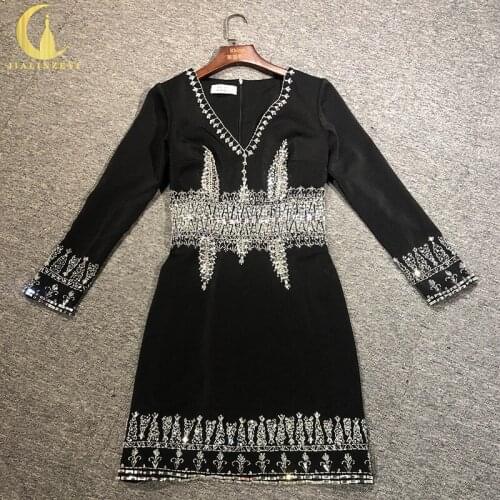 Rhine Real Pictures Long Sleeves Black Stain With Sliver Beads Mini Length Prom Dresses платье Champagne 2021 Party Dress