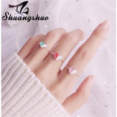 Shuangshuo Minimalist 925 Strling Silver Hollow Heart Love Charm Finger Rings for Women Gift Wedding Engagement Jewelry Gift