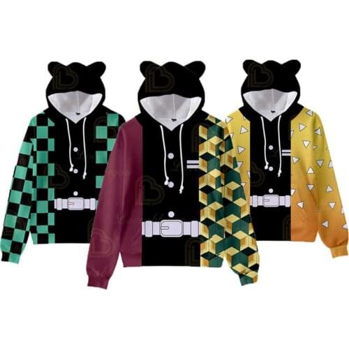 Anime 3D Print Demon Slayer Men Hoodie Hooded Autumn Anime Kimetsu No Yaiba Kawaii Cat Ears Kids Hoodie Pullovers