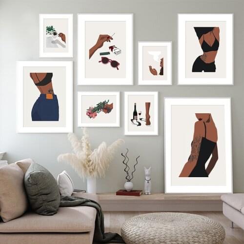 Bohemia Africa Woman Hand Flower Red Wine Wall Art Canvas Painting Nordic Posters And Prints Wall Pictures For Living Room Decor