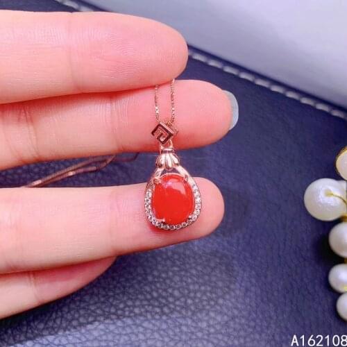 Fine Jewelry 925 Sterling Silver Inlay With Natural Gem Womens Luxury Classic Water Drop Red Coral Pendant Necklace Support Det