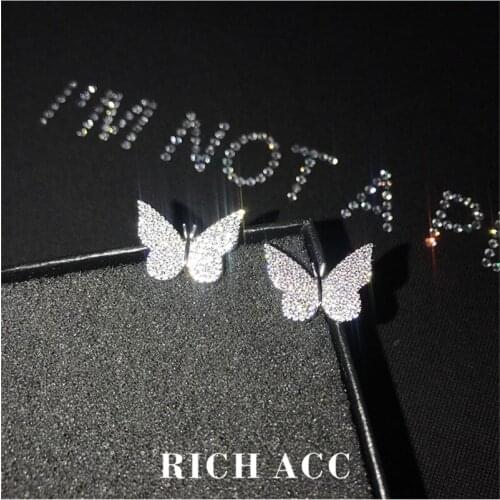 2020 New S925 Sterling Silver Full Rhinestone Butterfly Earrings Hip Hop Men Women Same Ins Net Red For Gift