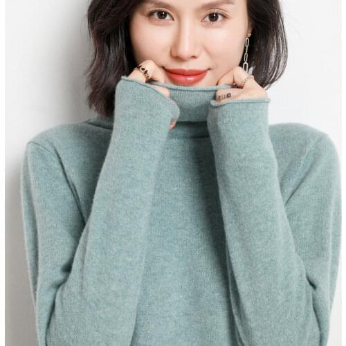 100% Wool Women Turtleneck Sweater 2021Warm Soft Solid Color knitted Pullover Jumper Women Cashmere Sweater Plus Size