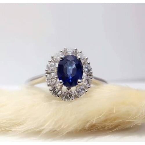 18K Gold 0.887ct Natural Sapphire Women Ring with 0.372ct Diamond Setting 2017 New Fine Jewelry Wedding Band Engagement