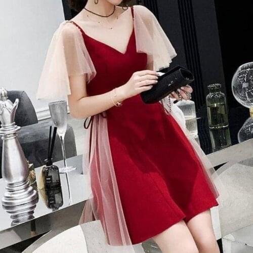 Women Dress Patchwork Mesh Short Sleeves Party Dresses 2021 Spring Summer Elegant Fashion V-neck Female Vestidos Plus Size