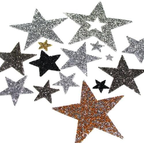 Star Rhinestone Mixed Size Patch Iron On Bling Embroidered Patch Thermo Stickers On Clothes 5Color Sequin Patches For ClothesDIY