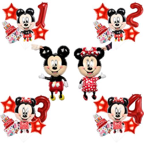 1set Mickey Minnie Mouse Star Helium Foil Balloons Kids Birthday Party Decoration Baby Shower 1st Birthday Number Balloon toys