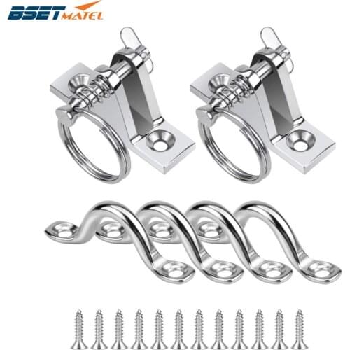 316 Stainless Steel Boat Bimini Tops Marine Hardware Sets Deck Hinge and 4 Packs 3/8 Inch Pad Eye Straps for Bimini Boat Top