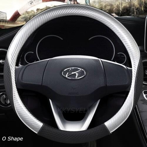 38CM Carbon Fiber +Leather Car Steering Wheel Cover Anti-slip for Hyundai i30 kona i10 i35 elantra santa fe Auto Accessories