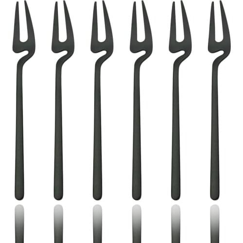 6Pcs Matte Black Fork Set 304 Stainless Steel Tableware Tea Cake Snack Fork Dinnerware Cutlery Dessert Fruit Fork Silverware Set