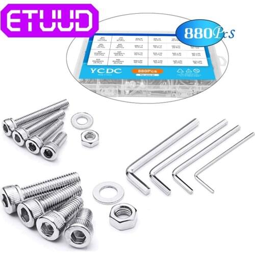 880PC M2 M3 M4 M5 Hex Button Socket Head Cap Screw Nut Hexagon Metric Thread Machine Bolt Assortment Kit Set 304 Stainless Steel