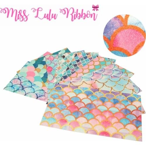 8x13inch (20x34cm) Printed Glitter Vinyl Ribbon Cut Piece 60pcs/pack Colorful Scale Series Gradient Color DIY Hair Bowknots