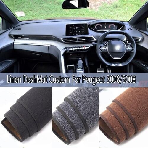 Car Styling Linen Dash Mat Covers Dashmat Dashboard Pads Carpet Accessories for Peugeot 3008 5008 2016 2017 2018 2019 2020 2021