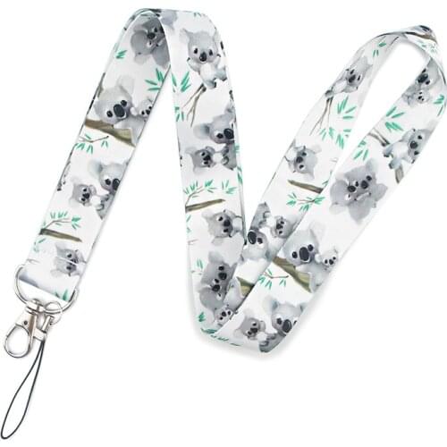 Cute Australia Koala Bear Bamboo Lanyards Keychain Fashion Cartoon Print Webbing Neck Straps Badge Holder for Student Nurse Gift