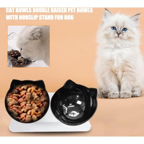 Double cat Bowls with Nonslip Stand Cat head shape food bowl neck protector Dry food/Drinking water cat dog dual-use Bowls
