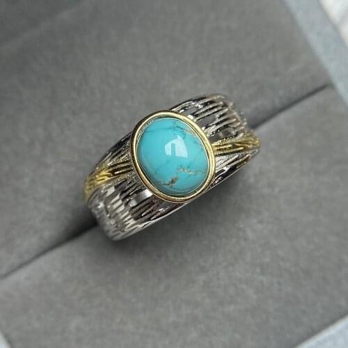 ECHSUN turquoise ring necklace pendant anillos mujer bague anel collar de plata 925 silver fashion jewelry handmade wholesale