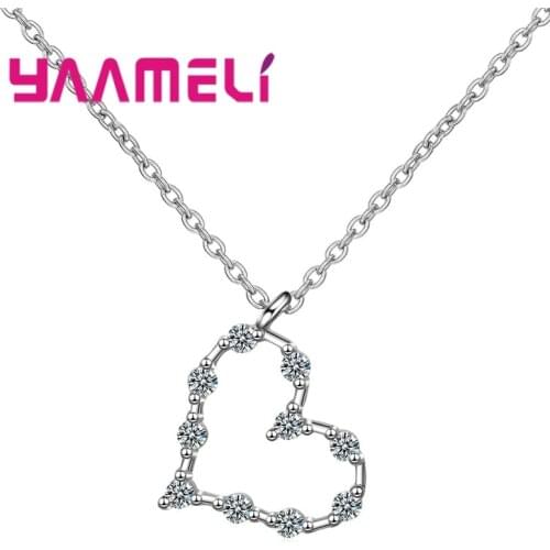 Elegant Delicate Pendant Necklace for Women 925 Sterling Silver Jewelry Heart Shape Gifts Brillant Crystal Present Free Shipping