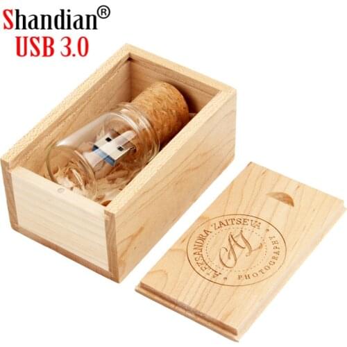 SHANDIAN Glass Bottle USB3.0 Flash Drive 4GB 8GB 16GB 32GB 64GB 128GB Photography Gifts Pen Drives Free Custom LOGO Memory Stick
