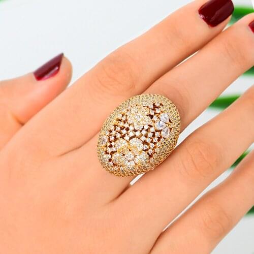 GODKI NEW Trendy Tricolor Flowers Rings for Women Wedding Cubic Zircon Finger Rings Beads Charm Ring Bohemian Beach Jewelry Gift