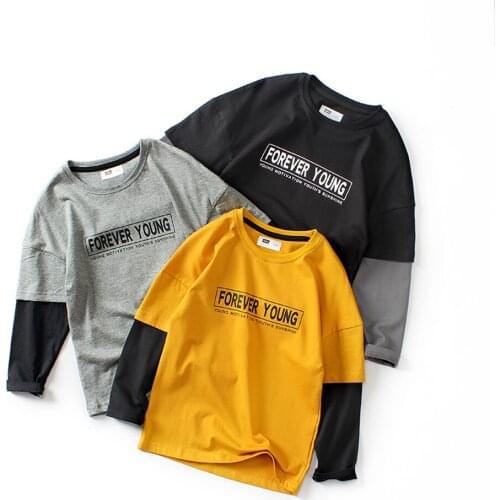 Cotton Boys T-Shirt Autumn Spring 2021 Long Sleeve O-Neck Fashion Patchwork Children Clothes For Kids Girls Tops Clothing