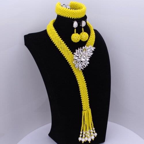 Dudo 2018 African Beads Jewelry Set Sexy Yellow Nigeria Bead Jewelry Handmade Necklace Set for Women Free Shipping Fashionable