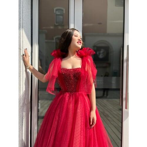 Red Evening Dresses Long Luxury Gowns Fashion Ladies Partydress With Diamond Formal Dress