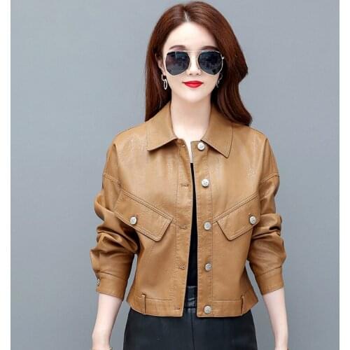 Spring Leather Jacket Women Coats New 2021 PU Leather Coat Women Short Slim Autumn Motorcycle Leather Clothing Female Black