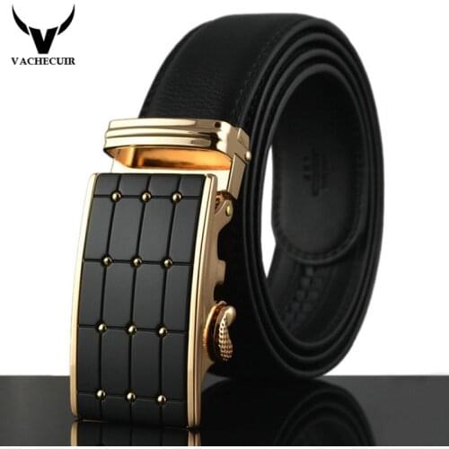 VACHECUIR Nice Quality Luxury Brand mens Genuine Leather belts for men,strap male metal Automatic buckle,cintos feminios Q177