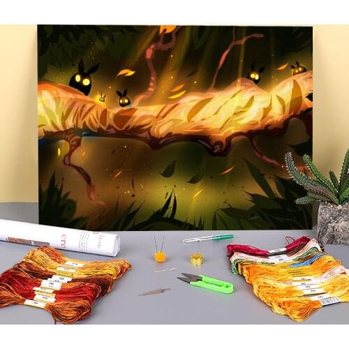 Scenery Hello Printed Water-Soluble Canvas 11CT Cross-Stitch Patterns Embroidery DMC Threads Handiwork Painting Jewelry