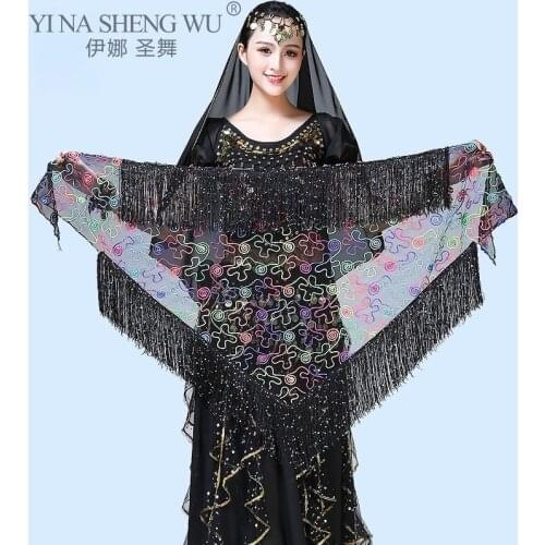 Belly Dance Hip Scarf Shawl Hip Triangle Towel Latin Dance Sequins Tassel Hip Scarf Fringed Waist Dance Triangular Bandage New