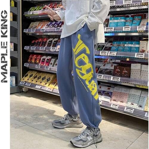Harajuku Style Casual Sweatpants Men Women Fashion Letter Printing Hip Hop Baggy Trouser Drawstring Straight Oversize Mens Pants