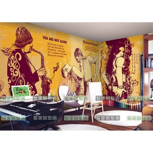 Retro Nostalgic Personality Graffiti Music Bar Wall Paper 3D Bar Ktv Cafe Hotel Restaurant Industrial Decor Mural Wallpaper 3D