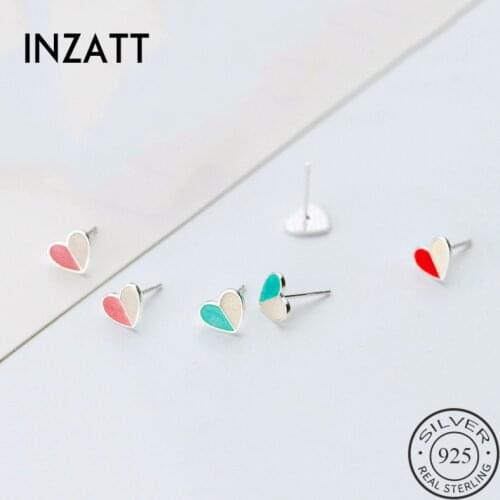 INZATT Real 925 Sterling Silver Heart Stud Earrings For Fashion Women Party Cute Fine Jewelry Minimalist Accessories