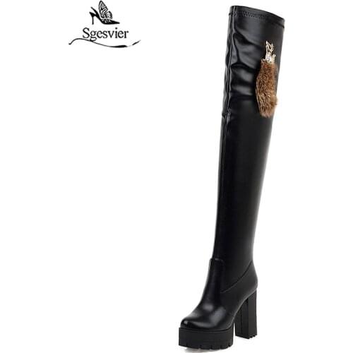 Sgesvier Over the knee boots fashion shoes PU soft leather womens boots autumn winter thick high heel platform long boots G752