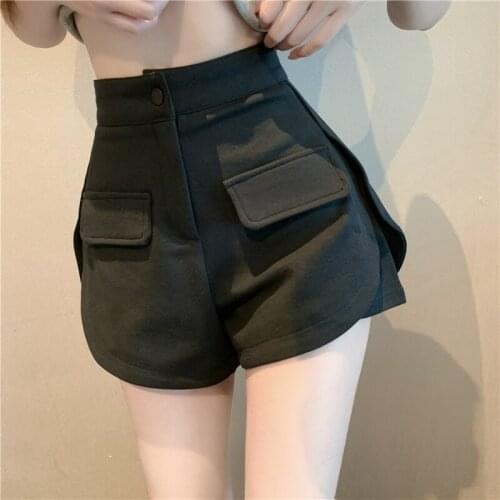 High Waist Black White Shorts Women Loose Vintage Loose Wide Leg Short Pants Split Casual Streetwear Sexy Clubwear 2021 Z421