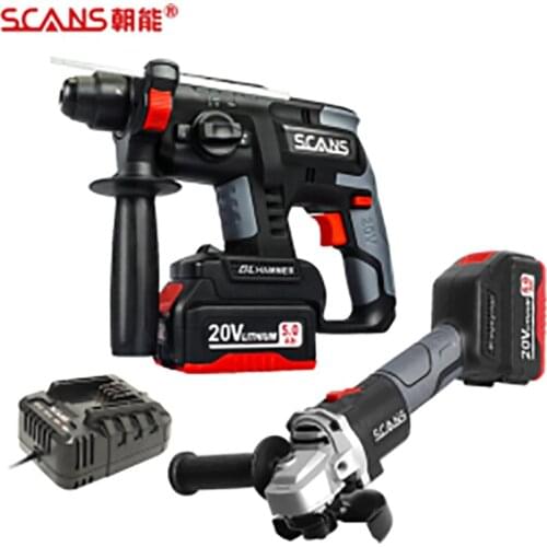 SCANS K233 Tools 20V Cordless Power Tools Li-ion Angle Grinder and Rotary Hammer Combo Kit with 2*5.0Ah Batteries,industry tool