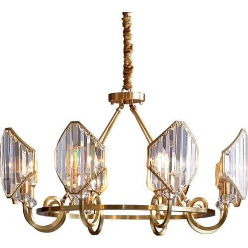 Modern light luxury chandelier living room lamp copper crystal restaurant hotel model room designer art lamps