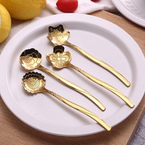 Stainless Steel Tea Coffee Spoon Vintage Cute Flower Shape Tableware Petal Stirring Spoon
