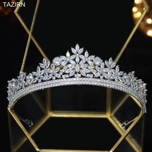 New European CZ Tiaras Cubic Zirconia Wedding Bride Crowns Birthday Headpieces Bridal Sweet 16 Headwear Hair Accessories