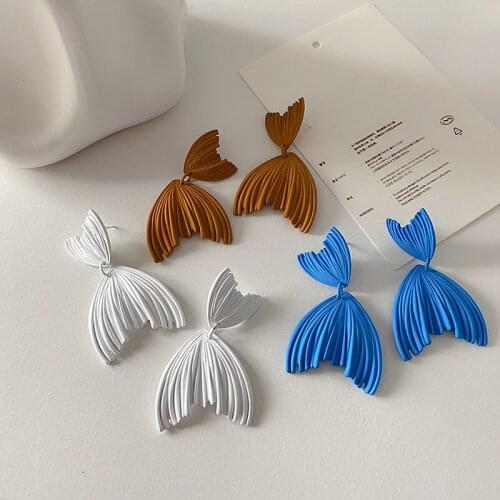 Minar Personality White Royal Blue Brown Color Spray Mermaid Tail Dangle Earrings for Women Mujer Trumpet Earrings Pendientes