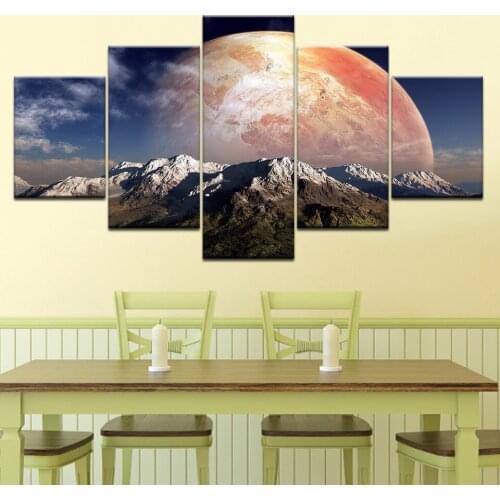 The egg sunset snow mountain landscape 5 Panels Wall Art modern Modular Poster art Canvas painting for Living Room Home Decor
