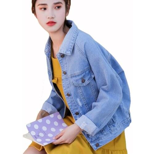 Womens Basic Coats Autumn Winter Ripped Denim Jacket Femme Vintage Loose Jeans Jackets Bomber Casual BoyFriend Style Coat New