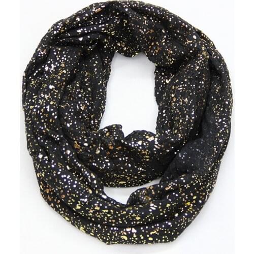 2019 New Europe Fashion Black Navy Red Women Ring Scarf Shiny Bronzing Gold Dot Infinity Hijab Scarfs Snood For Ladies
