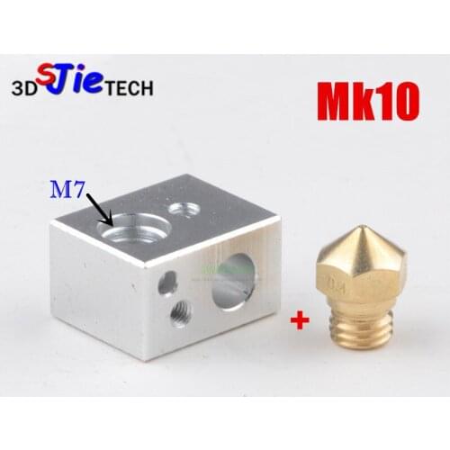 1set Special MK10 Heater Block with MK10 brass nozzle thread M7 for wanhao MK10 extruder 3D printer parts