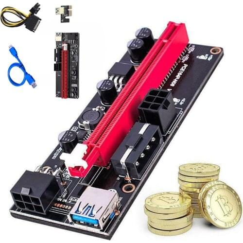 100Pcs PCI-E pcie Riser 009S Express 1X 4x 8x 16x Extender PCI E USB Riser 009S GPU Dual 6Pin Adapter Card SATA 15pin for BTC
