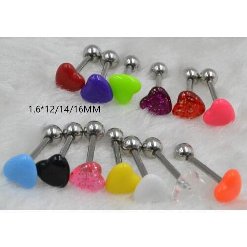 100pcs Body Jewelry Tongue/ Nipple Shield Ring Barbells Straight Bar 14G Heart Candy Balls Body Piercing Jewelry