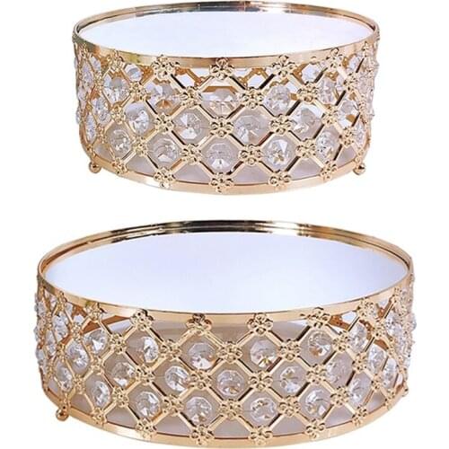 2 Pcs Gold Mirror Metal Cake Stand Round Cupcake Wedding Dessert Pedestal Display Plate Home Decor, Medium & Small