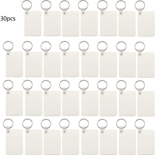 30Pcs Sublimation Heat Transfer Wood Blank Rectangle MDF Keychains Jewelry DIY