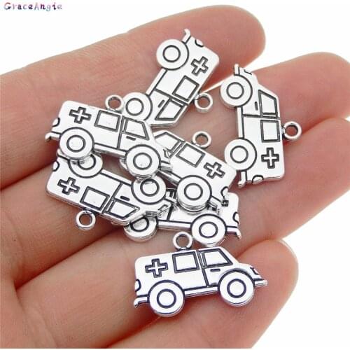 30pcs/pack Mini Medical Ambulance Charm Pendant Zinc Alloy Necklace Party Jewelry Women Handmade DIY Findings Accessory