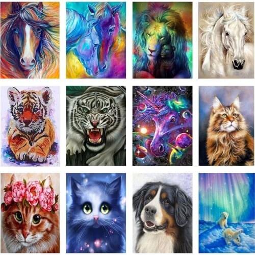 5D Full Round Diamond Painting DIY Animal pattern Diamond Embroidery Mosaic Cross Stitch Kits tiger Rhinestones Home Decor Gifts